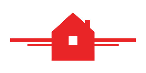 Red house logo with lines on white background