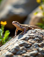 Bearded Dragon basking on a Rock, Perfect Wildlife Shot, Natural Light, Clear Details for Background