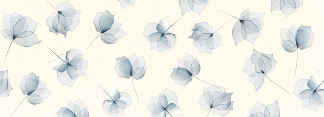 Abstract art background with a hand-drawn blue floral pattern in a watercolor style. A natural vector banner for decor, prints, wallpaper, textiles, posters, packaging, and interior design.