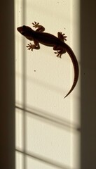 Gecko Silhouette on Wall: Natural Light Wildlife Photography with Copy Space for Creative Projects