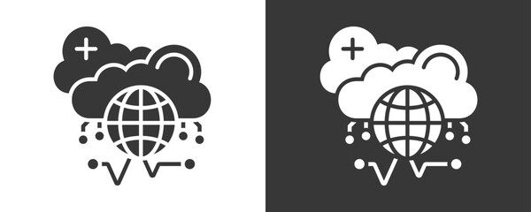 Hybrid Cloud Icon Set Vector Collection Isolated In Black And White