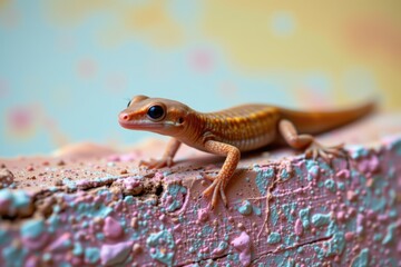 Captivating Close-Up of an Elegant Gecko Lizard on Pastel Background with Shallow Depth of Field and Sharp Details