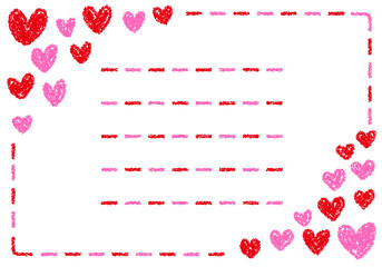 手描きのクレヨン素材　背景　ハートのフレーム　カード