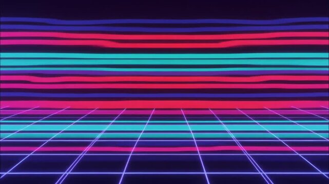 Abstract colorful pixelated background with bright rainbow stripes and purple motion blur lines creates a dynamic vector art pattern for a modern web wallpaper design