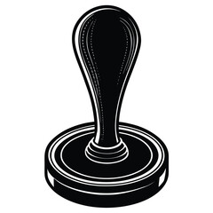 3D rendering of a round, red stamp with a distressed texture and handle, for official use