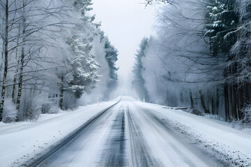 snowy winter road covered with fresh white snow