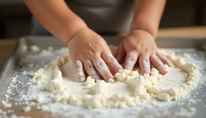 A child's hand prints on a cookie sheet capture the essence of family baking during National Flour Month