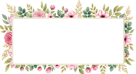 Pink flower frame background with watercolor