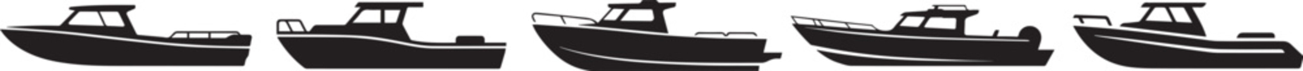 Utility Boat Silhouette Black and White Vector Illustration