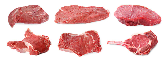 Raw beef pieces isolated on white. Fresh meat