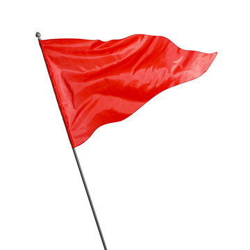 Triangular red flag fluttering on white background