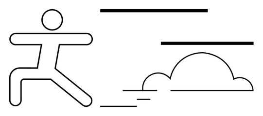 Stick figure mid-stride with motion lines and minimal cloud shape suggesting progress, speed, and energy. Ideal for productivity, motivation, achievement, goal setting, fitness, growth creativity
