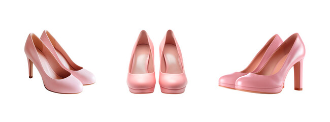 Three Points of View, Elegant Pale Pink Leather High Heel Pumps isolated on a transparent background