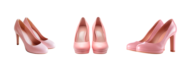 Three Points of View, Elegant Pale Pink Leather High Heel Pumps isolated on a transparent background