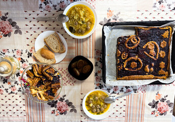 Ukrainian homemade traditional meal on a festive table