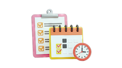 3D Checklist, Calendar, and Clock: Time Management Concept