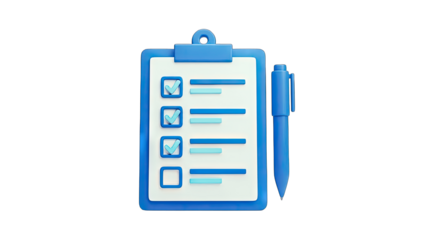 3D Checklist with Pen on White Background