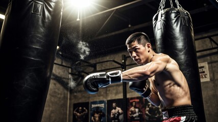 Strength and Precision: A dedicated boxer hones his craft, delivering a powerful punch within a gym. The image is a striking blend of athleticism and focus.