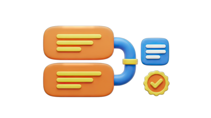 3D Data Connection with Checkmark - Information Flow Concept