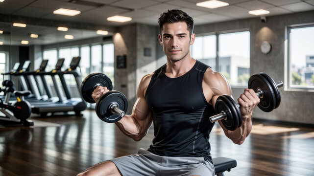 Strength and Determination: A muscular man is engaged in a powerful exercise session, showcasing the strength and dedication needed for fitness and a healthy lifestyle. - Powered by Adobe