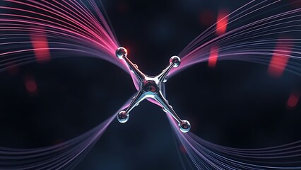 Abstract molecular structure rewrites mid-air, magnetic field lines dancing like double helix patterns.