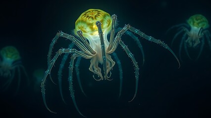 Bioluminescent Deep-Sea Spider Creatures in Abyss