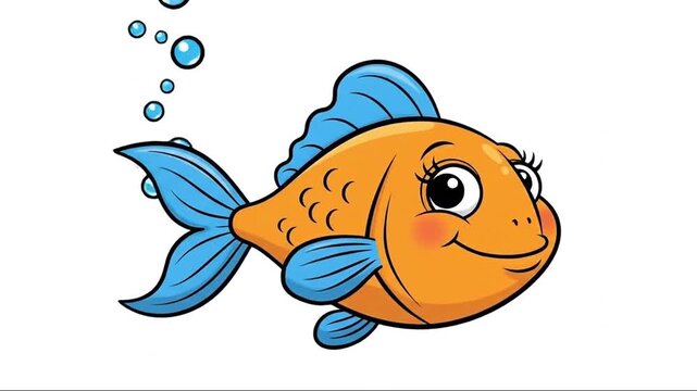 Animated cartoon goldfish with expressive faces swimming and blowing bubbles