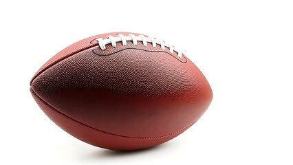An American football displayed with crisp stitching details, isolated on a pure white background.
