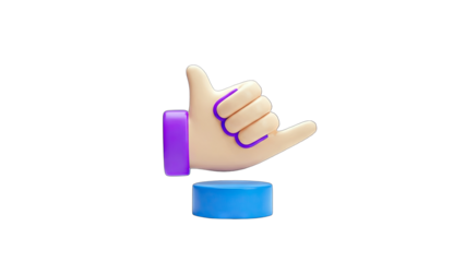 3D Hand Gesture Shaka Sign on Blue Podium, Isolated