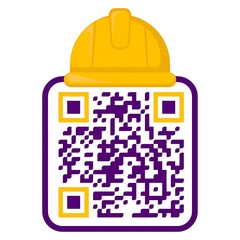 QR code with hard hat, concept of construction and digital information