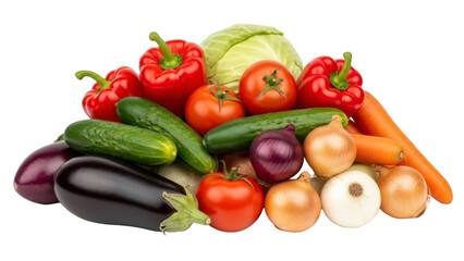 Variety of fresh farm vegetables bell peppers tomatoes carrots on a transparent background PNG file