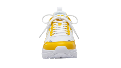 White and yellow athletic sneaker with shoelaces on a transparent background PNG image