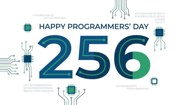 Programmers&rsquo; Day Greeting Card Vector with 256 &ndash; Flat Tech horizontal Design