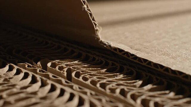Close-up of Corrugated Cardboard Layers and Texture.