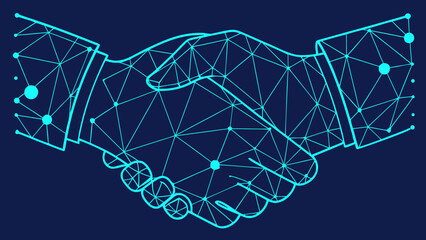 Business Partnership and Collaboration Concept with Digital Wireframe Handshake Vector