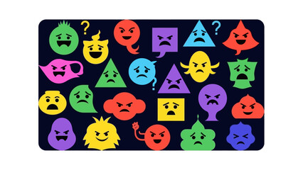 Diverse Collection of Geometric Characters Expressing Various Emotions and Feelings