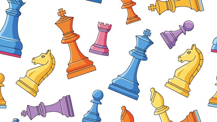 Colorful Chess Pieces Seamless Pattern Vector Illustration © Budi Studio