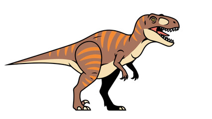 Aggressive Brown Dinosaur with Orange Stripes, Cartoon Style, Isolated on White Background © Budi Studio
