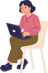 Woman Sitting and Using Laptop Illustration