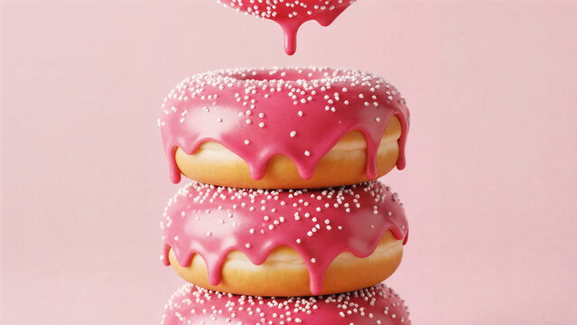 pink donut with pink frosting and sprinkles - Powered by Adobe