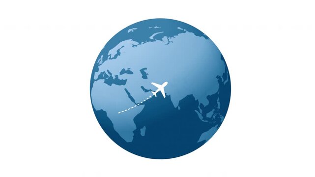 Animation of rotating earth with route  international flights of airplanes , suitable  to concept traveling around the world. alpha channel only 4k.
