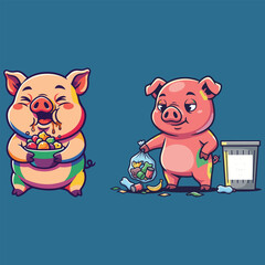 Pigs Eating Messily and Disposing Responsibly