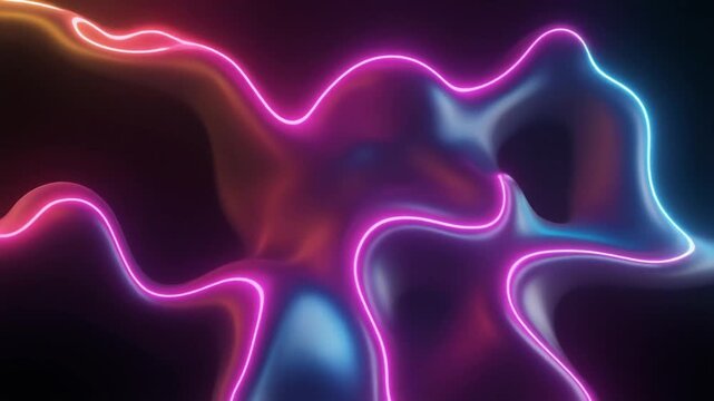 Abstract neon fluid shapes stretch in smooth cycles footage