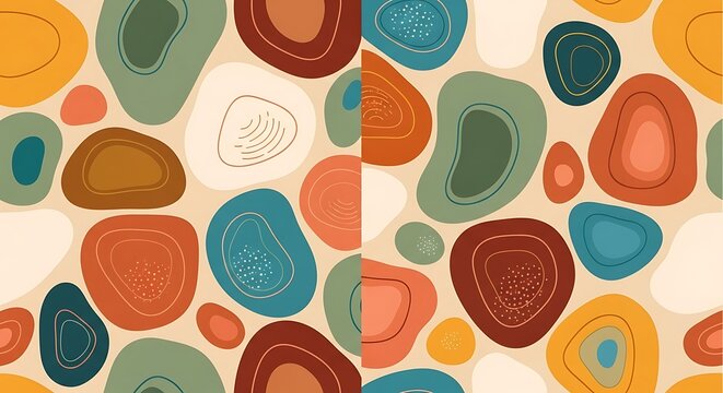 Abstract Organic Shapes Pattern Mid Century Modern Retro Style.