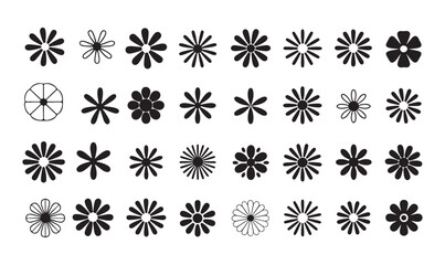 Collection of minimalist flower icons abstract graphic design elements isolated on white background