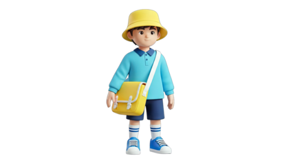 3D Render of a Boy with a School Bag, Ready for School