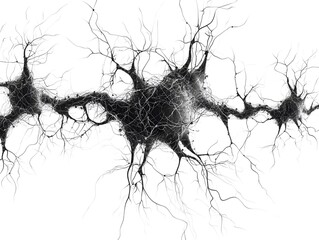 An abstract illust n of interconnected neurons forming a complex neural network isolated on white