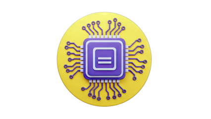 3D Render of a CPU Chip on Yellow Circle - Technology Concept