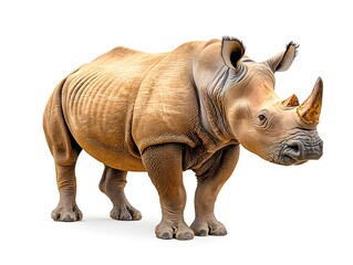 Obraz premium Isolated studio portrait of a rhinoceros with a large horn against a white background