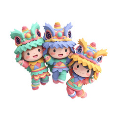 Fototapeta premium Lion dance team clay chinese new year icon